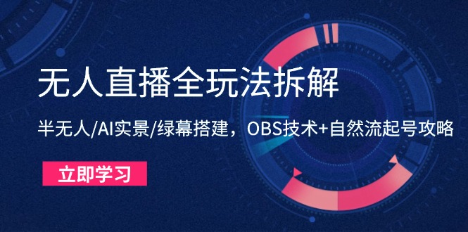 无人直播全玩法拆解：半无人/AI实景/绿幕搭建，OBS技术+自然流起号攻略-瀚洪创业网