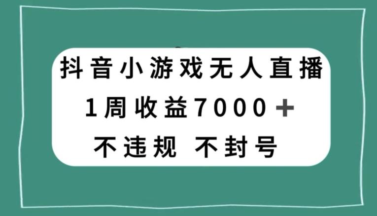 抖音小游戏无人直播，不违规不封号1周收益7000+，官方流量扶持【揭秘】-瀚洪创业网