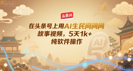 在头条号上用AI生民间故事视频，5天1k+，纯软件操作-瀚洪创业网