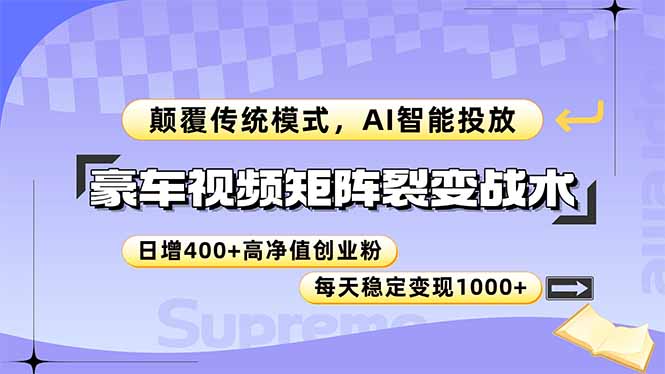 豪车视频矩阵裂变战术，颠覆传统模式，AI智能投放，日增400+高净值创业…-瀚洪创业网