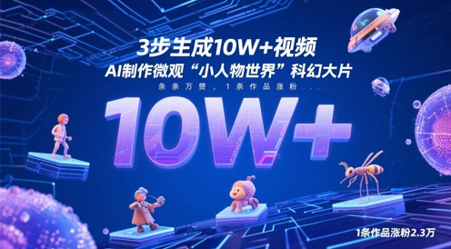 3步生成10W+视频,AI制作微观“小人物世界”科幻大片,条条万赞,1条作品涨粉2.3W