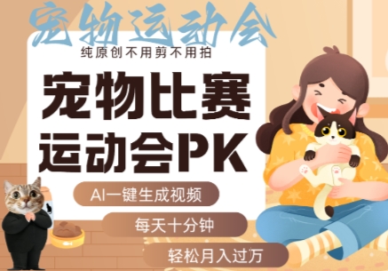 AI一键生成宠物比赛运动会PK视频，纯原创不用剪不用拍，每天十分钟，轻松月入过1W+-瀚洪创业网