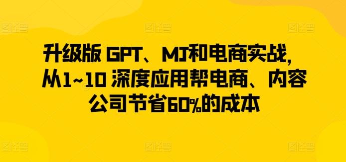 升级版 GPT、MJ和电商实战，从1~10 深度应用帮电商、内容公司节省60%的成本-瀚洪创业网