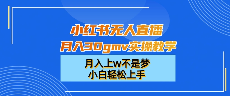 小红书无人直播月入30gmv实操教学，月入上w不是梦，小白轻松上手【揭秘】-瀚洪创业网