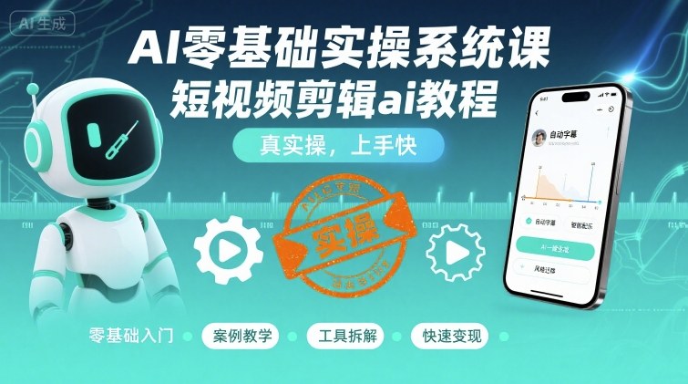 AI零基础实操系统课，短视频剪辑ai教程，真实操，上手快-瀚洪创业网
