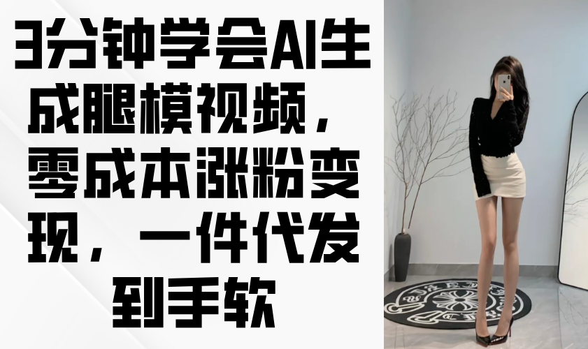 3分钟学会AI生成腿模视频，零成本涨粉变现，一件代发到手软-瀚洪创业网