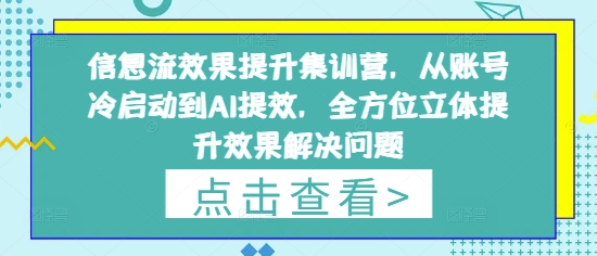 信息流效果提升集训营，从账号冷启动到AI提效，全方位立体提升效果解决问题-瀚洪创业网