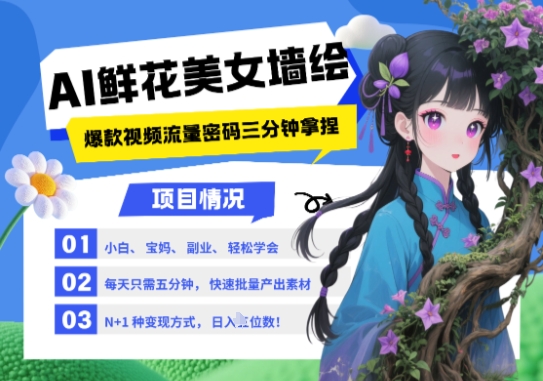 AI+墙绘+美女+鲜花，2025最火流量密码，小白三分钟学会，N种变现渠道，月入五位数-瀚洪创业网