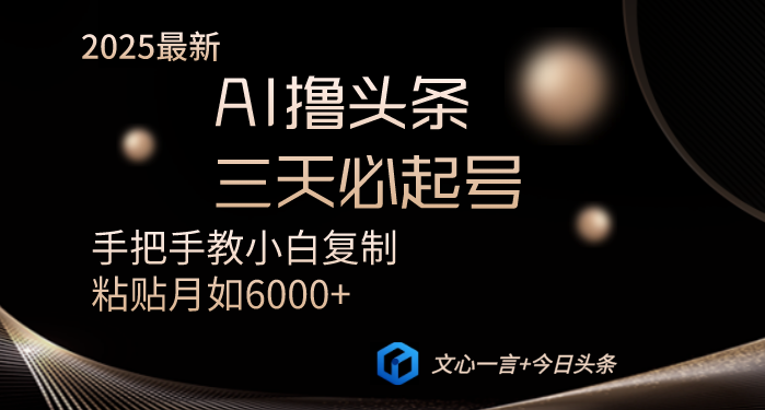 AI撸头条三天必起号手把手教小白复制粘贴月入6000+教程-瀚洪创业网