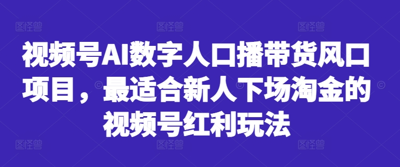 视频号AI数字人口播带货风口项目，最适合新人下场淘金的视频号红利玩法-瀚洪创业网