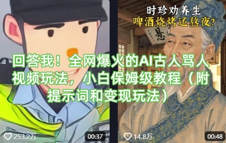 回答我！全网爆火的AI古人骂人视频玩法，小白保姆级教程(附提示词和变现玩法)-瀚洪创业网