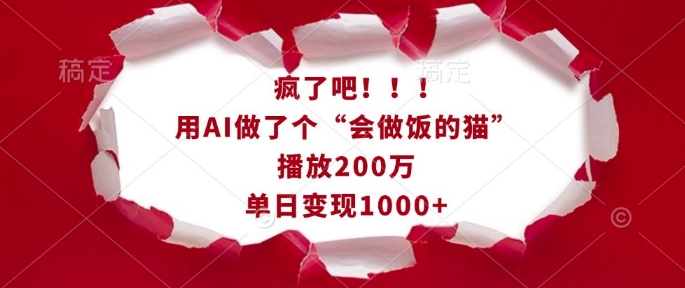 疯了吧！用AI做了个“会做饭的猫”，播放200万，单日变现1k-瀚洪创业网