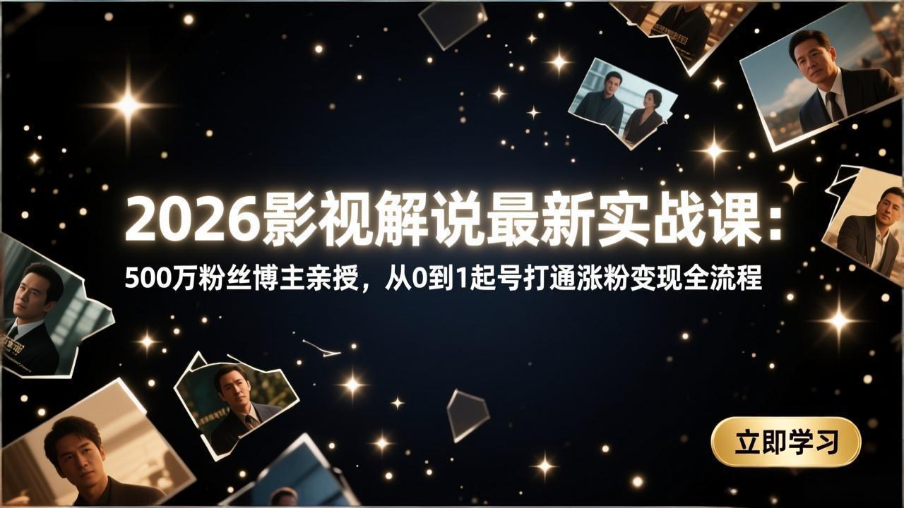 2026影视解说最新实战课：500万粉丝博主亲授，从0到1起号打通涨粉变现全流程-瀚洪创业网