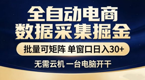 独家电商数据全自动采集项目，批量可矩阵，单窗口轻松日入3张+【揭秘】-瀚洪创业网