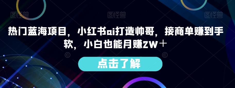 热门蓝海项目，小红书ai打造帅哥，接商单赚到手软，小白也能月赚2W＋-瀚洪创业网