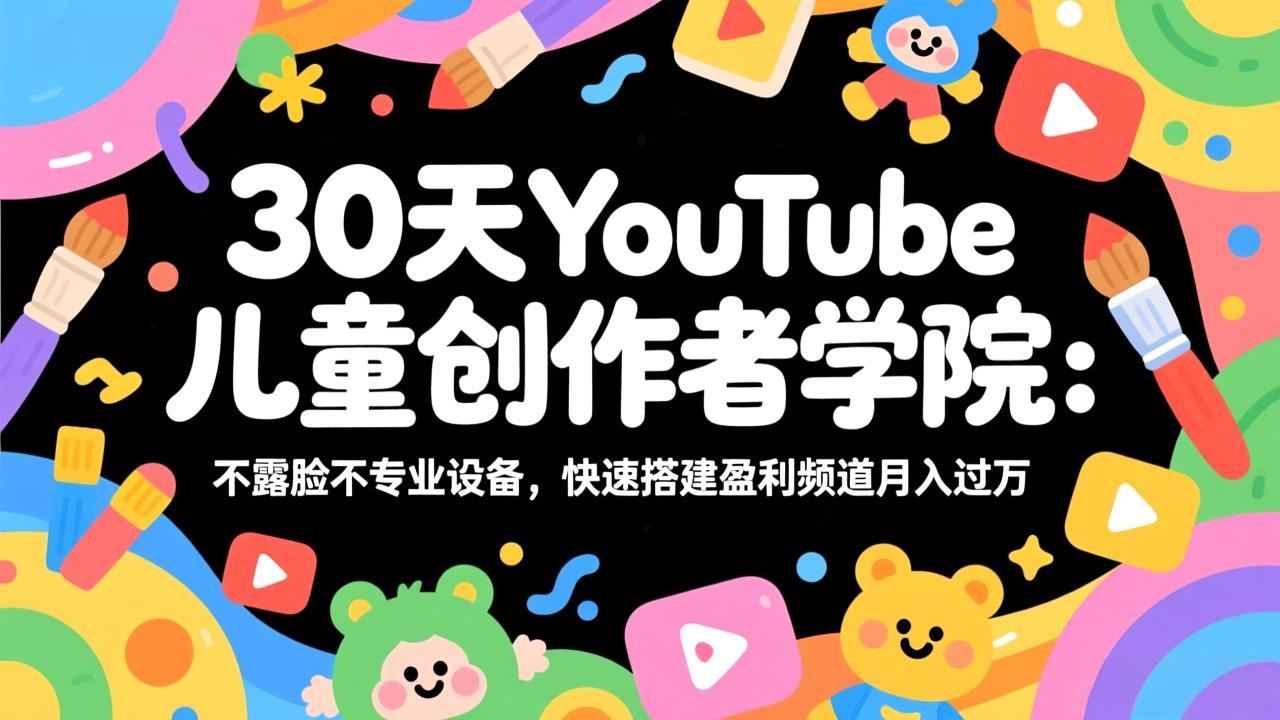 30天YouTube儿童创作者学院：不露脸不专业设备，快速搭建盈利频道月入过万-瀚洪创业网