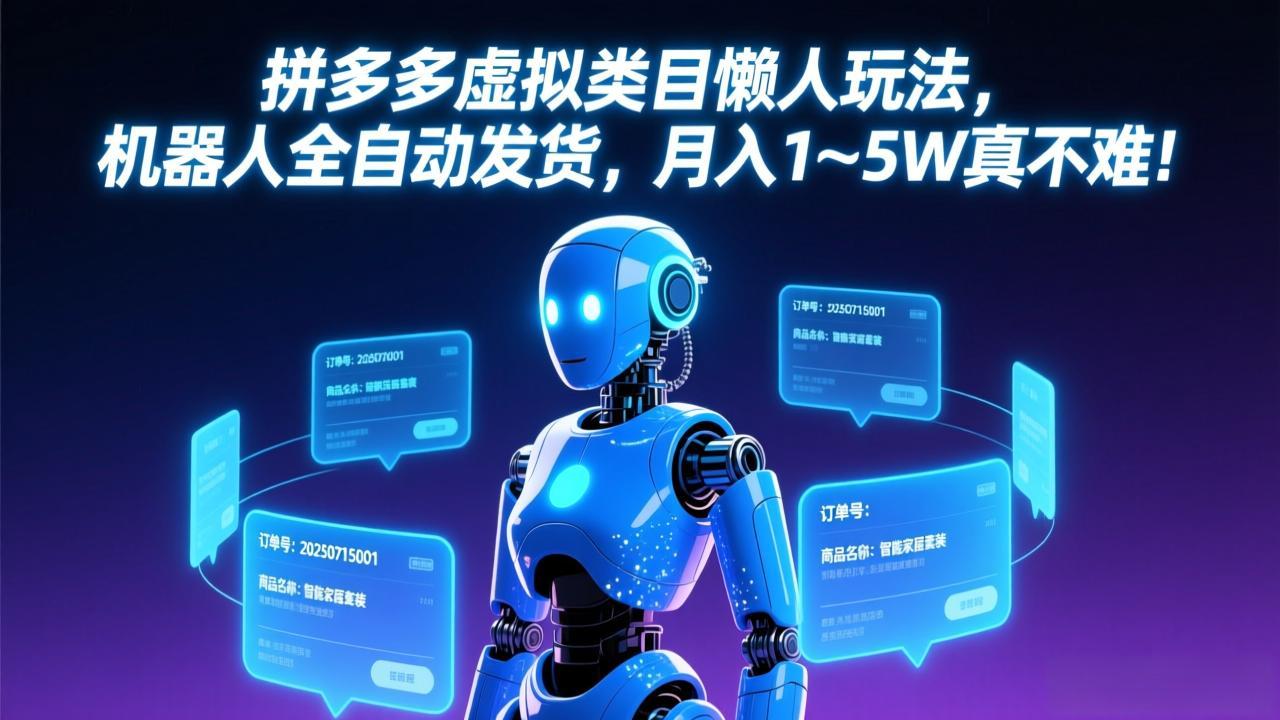 拼多多虚拟类目懒人玩法，机器人全自动发货，月入 1-5W 真不难！-瀚洪创业网