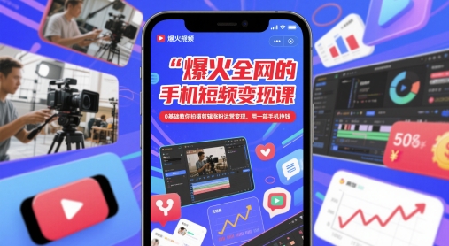 爆火全网的手机短视频变现课，0基础教你拍摄剪辑涨粉运营变现，用一部手机挣钱-瀚洪创业网