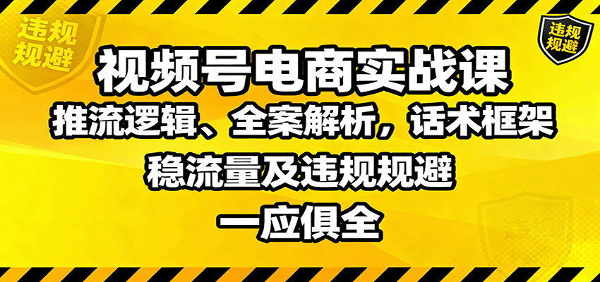 视频号电商实战课：推流逻辑、全案解析，话术框架，稳流量及违规规避等-瀚洪创业网