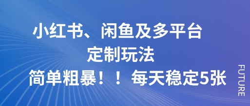 小红书、闲鱼及多平台定制玩法简单粗暴！每天稳定5张-瀚洪创业网