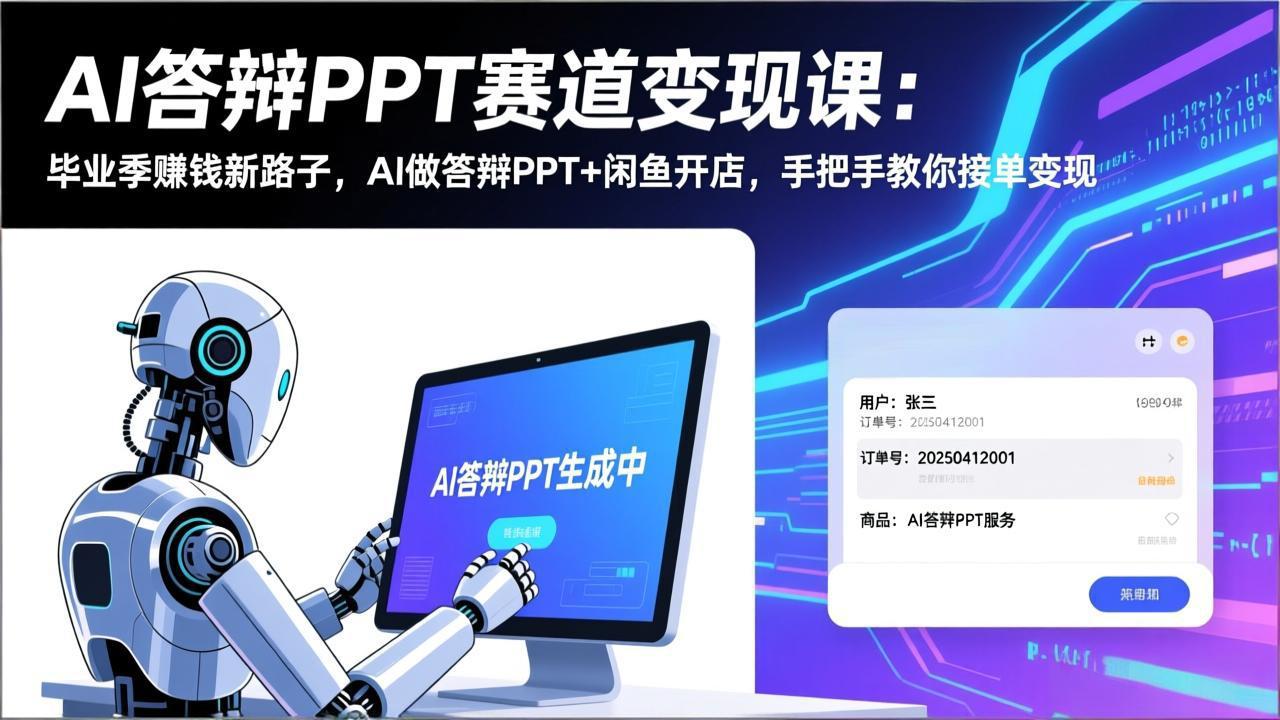 AI答辩PPT赛道变现课：毕业季赚钱新路子，AI做答辩PPT+闲鱼开店，手把手教你接单变现-瀚洪创业网
