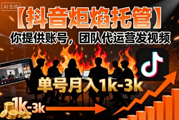 【抖音炬焰托管】你提供账号，团队代运营发视频，单号月入1k+【揭秘】-瀚洪创业网