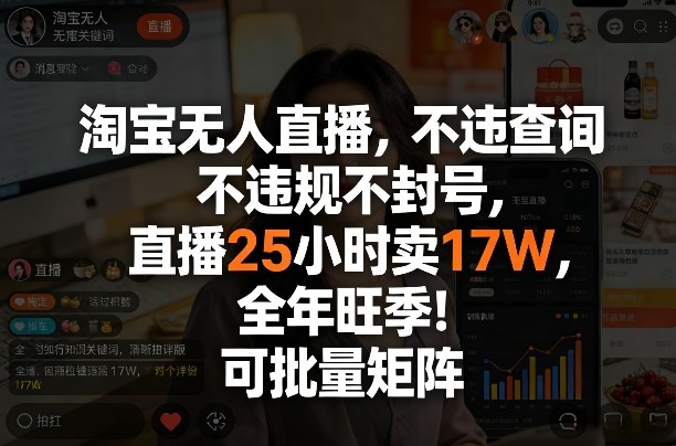 淘宝无人直播，不违规不封号，直播25小时卖17W，全年旺季！可批量矩阵【揭秘】-瀚洪创业网