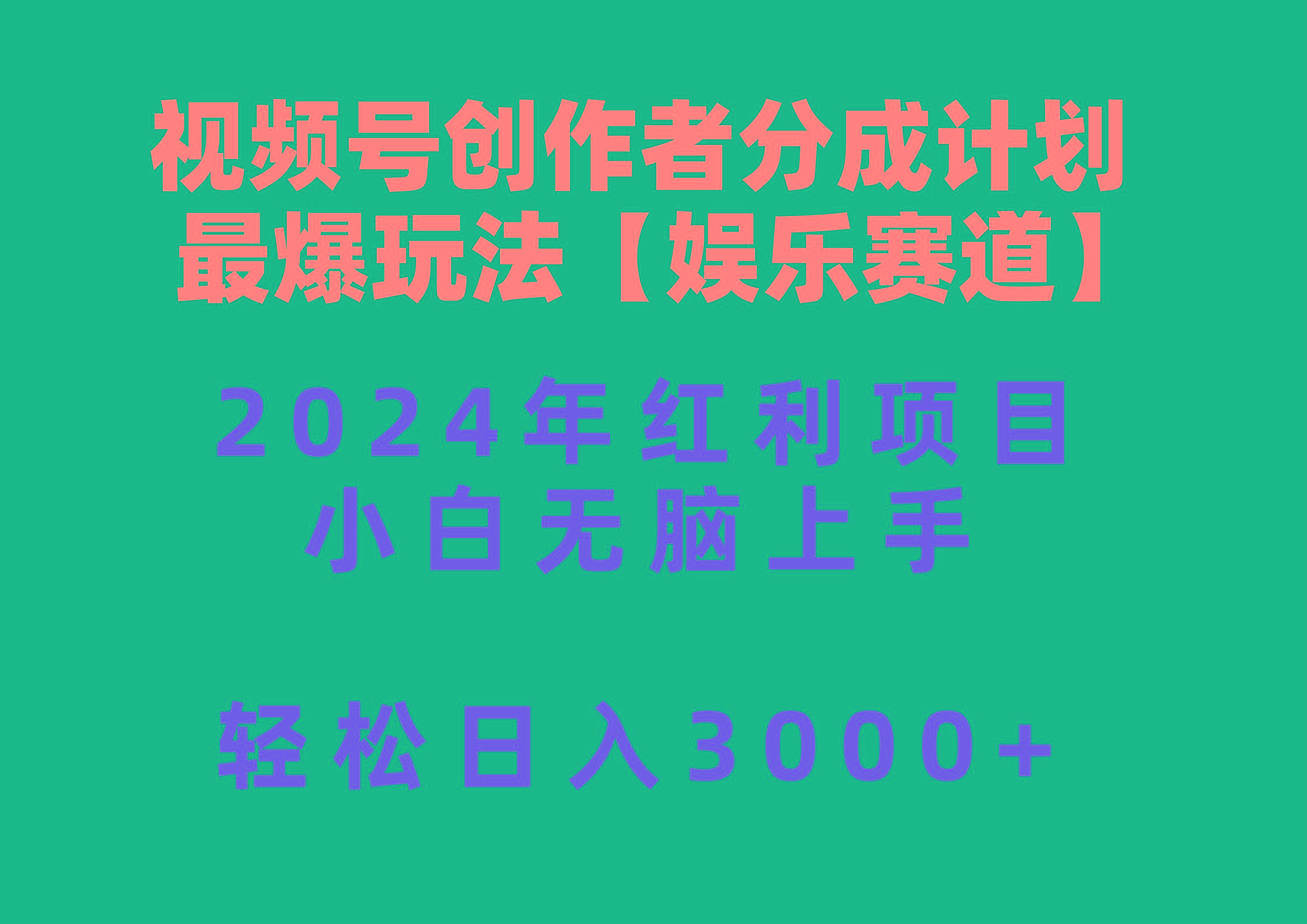 视频号创作者分成2024最爆玩法【娱乐赛道】，小白无脑上手，轻松日入3000+-瀚洪创业网