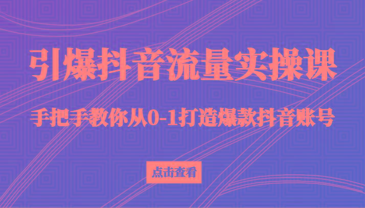 引爆抖音流量实操课，手把手教你从0-1打造爆款抖音账号(27节课)-瀚洪创业网