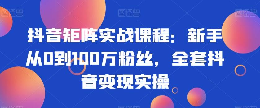 抖音矩阵实战课程：新手从0到100万粉丝，全套抖音变现实操-瀚洪创业网