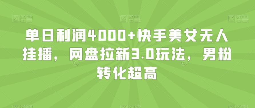 单日利润4000+快手美女无人挂播，网盘拉新3.0玩法，男粉转化超高【揭秘】-瀚洪创业网