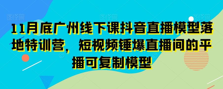 11月底广州线下课抖音直播模型落地特训营，短视频锤爆直播间的平播可复制模型-瀚洪创业网