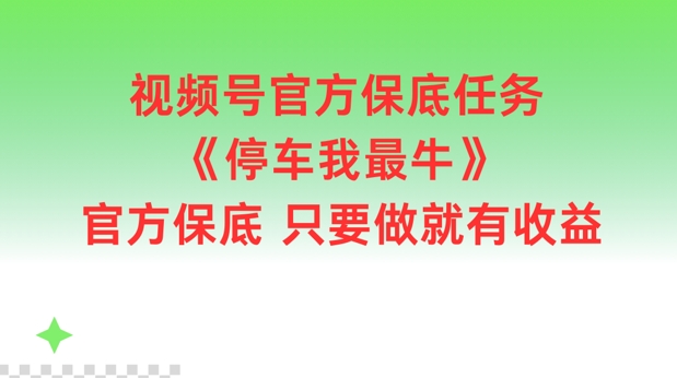 视频号官方保底任务，停车我最牛，官方保底只要做就有收益【揭秘】-瀚洪创业网