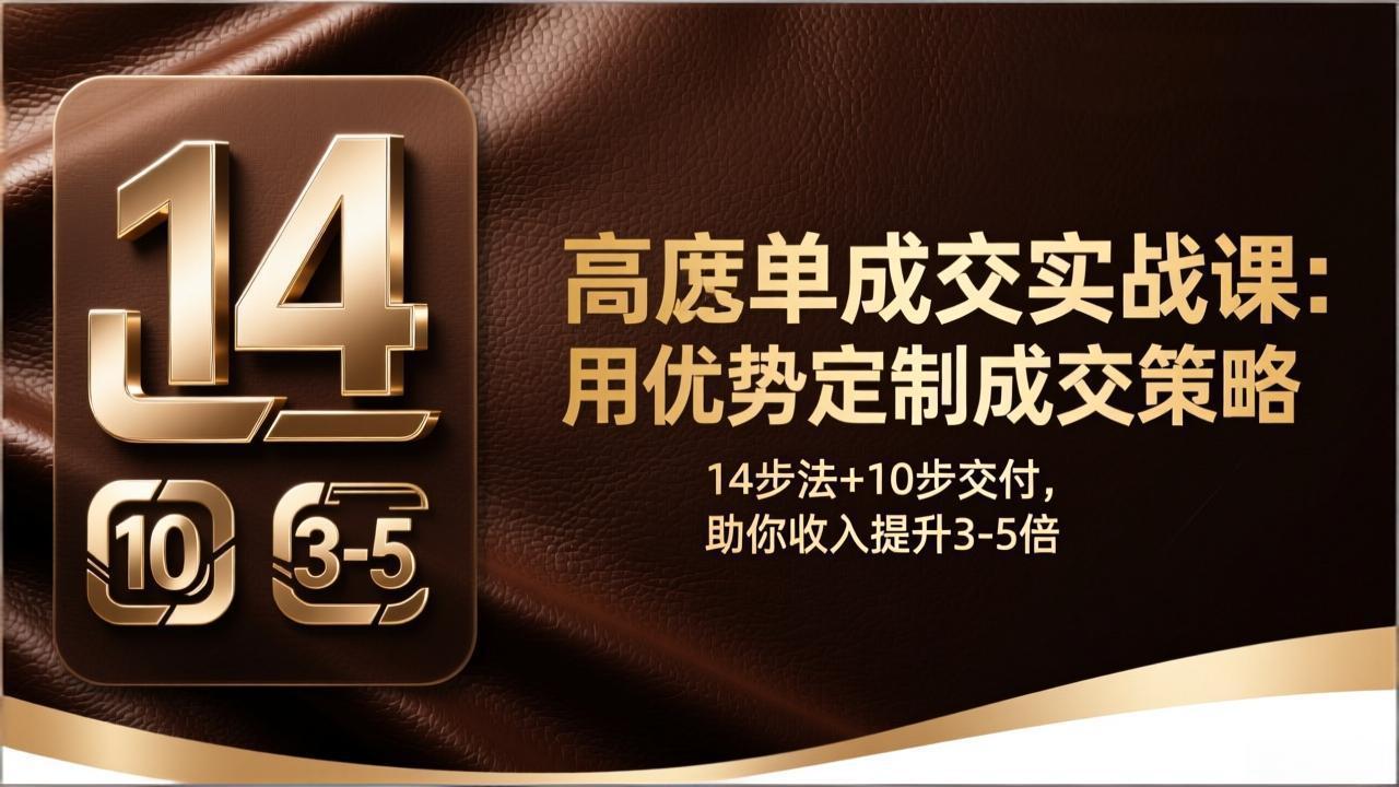 高客单成交实战课：用优势定制成交策略，14步法+10步交付，助你收入提升3-5倍-瀚洪创业网