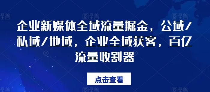 企业新媒体全域流量掘金，公域/私域/地域，企业全域获客，百亿流量收割器-瀚洪创业网
