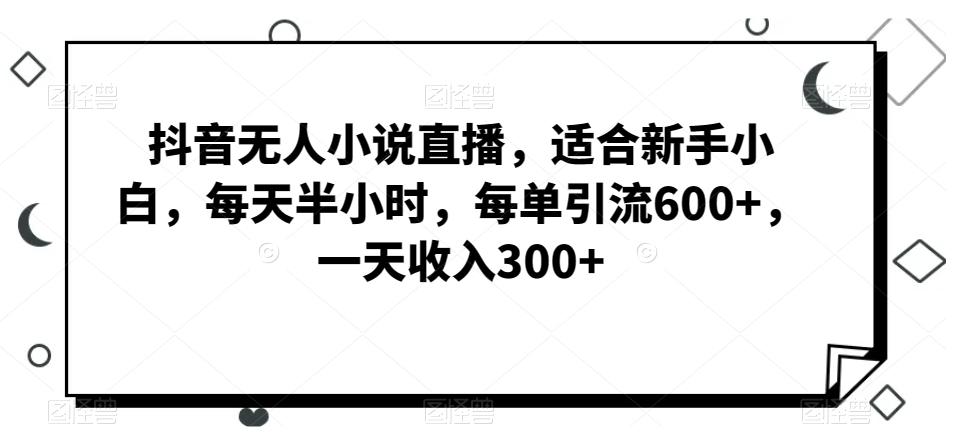 抖音无人小说直播，适合新手小白，每天半小时，每单引流600+，一天收入300+-瀚洪创业网