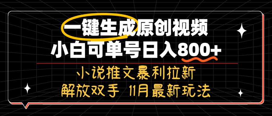 11月最新玩法小说推文暴利拉新，一键生成原创视频，小白可单号日入800+…-瀚洪创业网