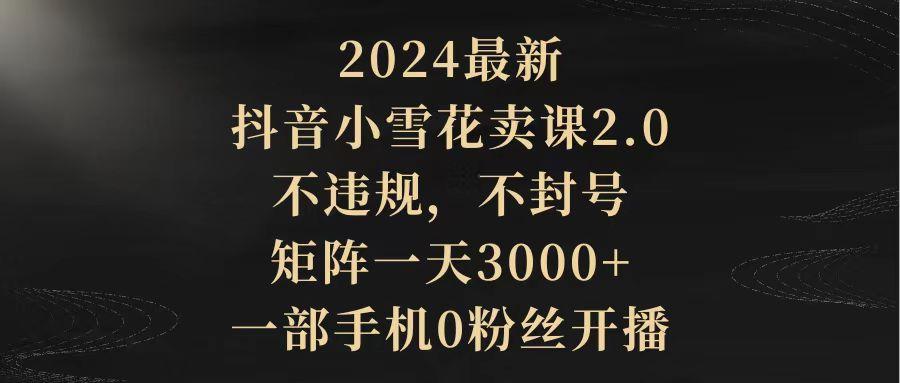 (9639期)2024最新抖音小雪花卖课2.0 不违规 不封号 矩阵一天3000+一部手机0粉丝开播-瀚洪创业网