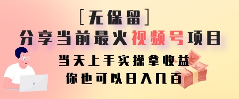 无保留分享当前最火视频号项目,当天上手实操拿收益,你也可以日入几百-瀚洪创业网