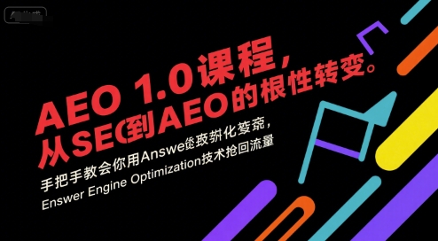 AEO 1.0 课程，从SEO到AE0的基命性转变，手把手教会你用AnswerEngineOptimization技术抢回流量(更新)-瀚洪创业网