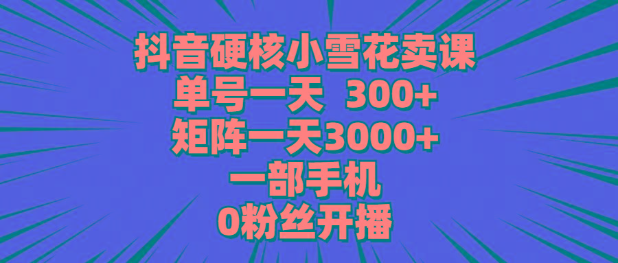 (9551期)抖音硬核小雪花卖课，单号一天300+，矩阵一天3000+，一部手机0粉丝开播-瀚洪创业网