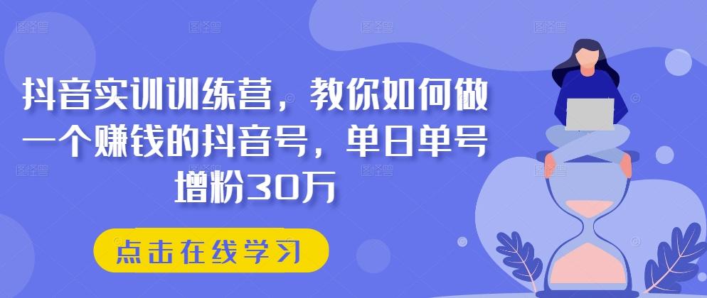 抖音实训训练营，教你如何做一个赚钱的抖音号，单日单号增粉30万-瀚洪创业网
