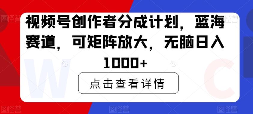 视频号创作者分成计划，蓝海赛道，可矩阵放大，无脑日入1000+-瀚洪创业网