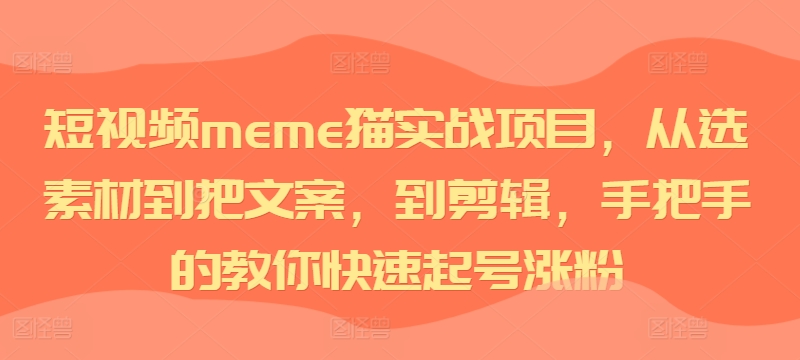 短视频meme猫实战项目，从选素材到把文案，到剪辑，手把手的教你快速起号涨粉-瀚洪创业网