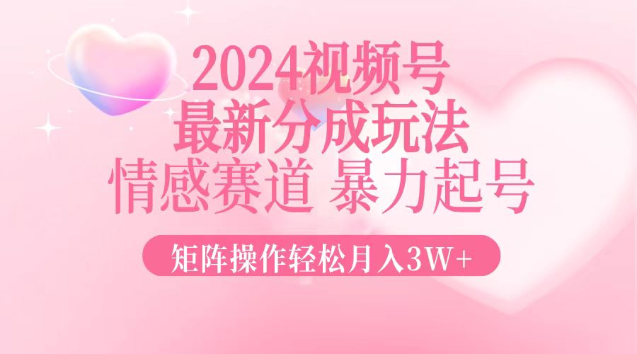 2024最新视频号分成玩法，情感赛道，暴力起号，矩阵操作轻松月入3W+-瀚洪创业网