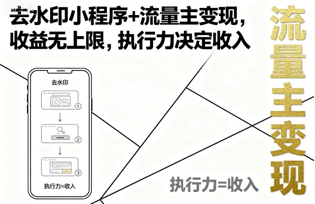 去水印小程序+流量主变现，收益无上限，执行力决定收入-瀚洪创业网