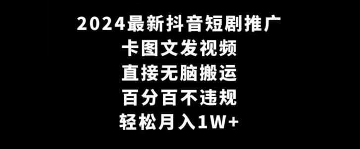 2024最新抖音短剧推广，卡图文发视频，直接无脑搬，百分百不违规，轻松月入1W+【揭秘】-瀚洪创业网