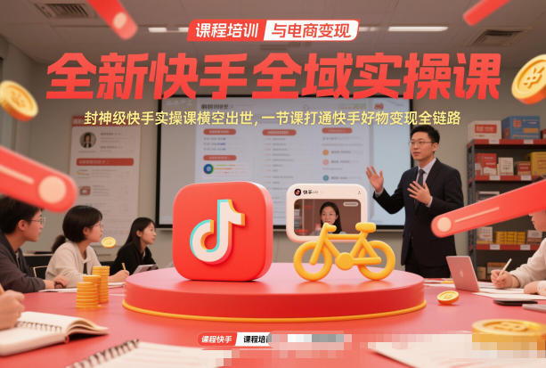 全新快手全域实操课，封神级快手实操课横空出世，一节课打通快手好物变现全链路-瀚洪创业网