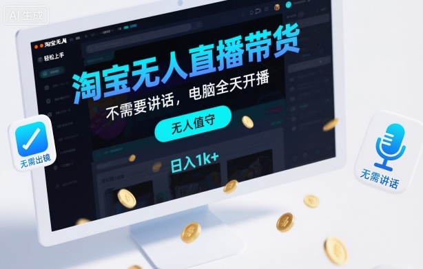 淘宝无人直播带货，不需要出镜，不需要讲话，电脑全天开播，轻松上手，日入1k+【揭秘】-瀚洪创业网