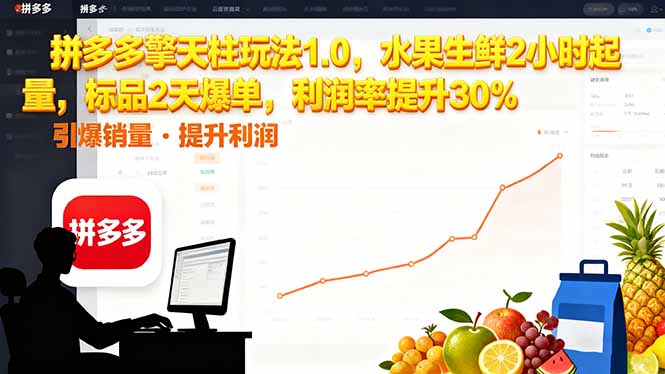 拼多多 擎天柱玩法1.0，水果生鲜2小时起量，标品2天爆单，利润率提升30%-瀚洪创业网